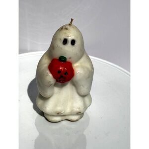 Vintage Halloween ghost candle; ghost holding pumpkin so cute
